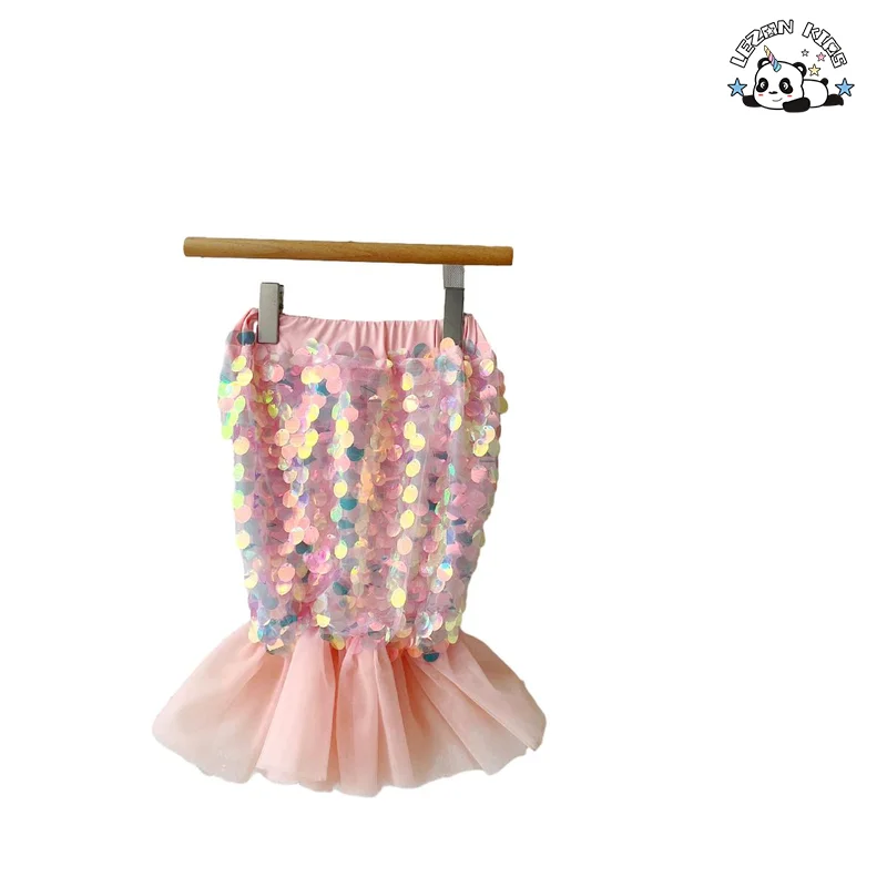 LEZONKIDS - Customizable High Quality Summer Birthday Party Skirt Girl Fishtail Tulle Sequin Skirt for Girls